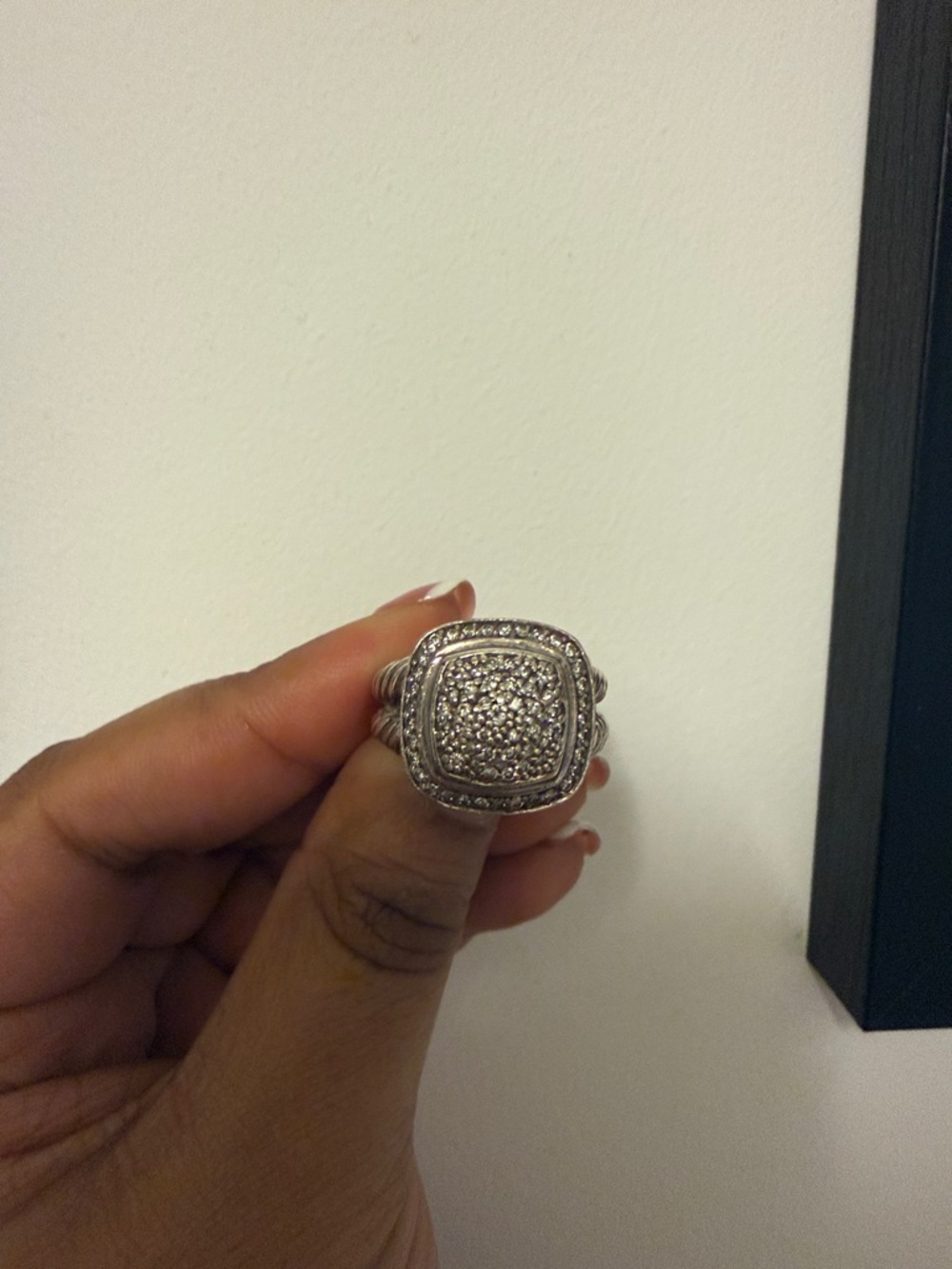 Sterling Silver Diamond 11mm Albion Pave Ring 56 7.5 - Picture 6 of 10